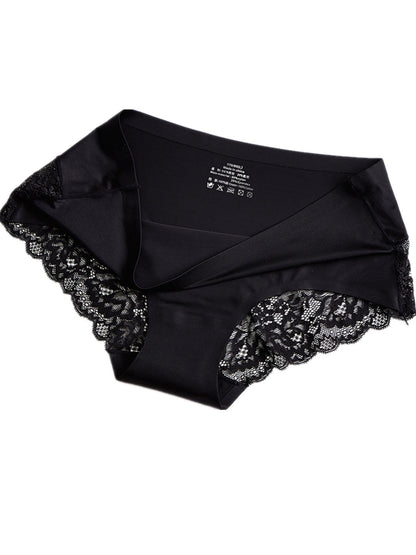 Three comfortable and breathable panties - lace, satin, and smooth lingerie.