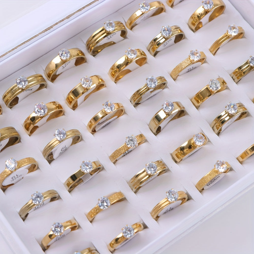 10pcs/Lot Women's rhinestone stainless steel rings, Men's wedding rings, jewelry accessories