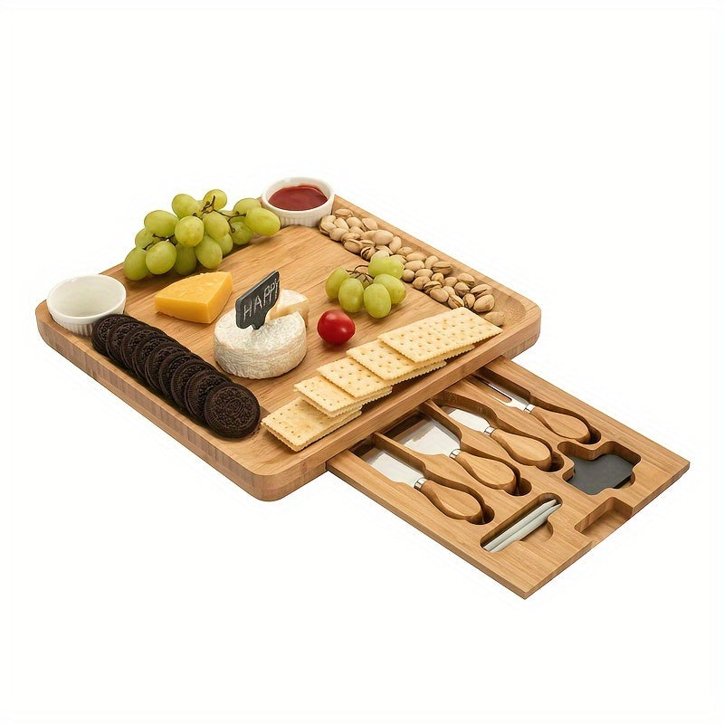 Bamboo cutting board set with nine pieces for versatile use - ideal for slicing fruits, use while camping, or as a thoughtful housewarming or Christmas gift.