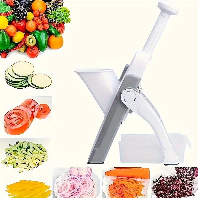 Multi-functional vegetable chopper and slicer tool with durable stainless steel blades, ideal for cutting potatoes, French fries, salads, and fruits - Must-have kitchen accessory.