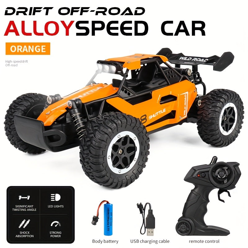 16 RC Alloy Climbing Car with high-speed off-road capabilities, multi-terrain capability, LED searchlights, rechargeable lithium polymer battery, remote control, durable plastic