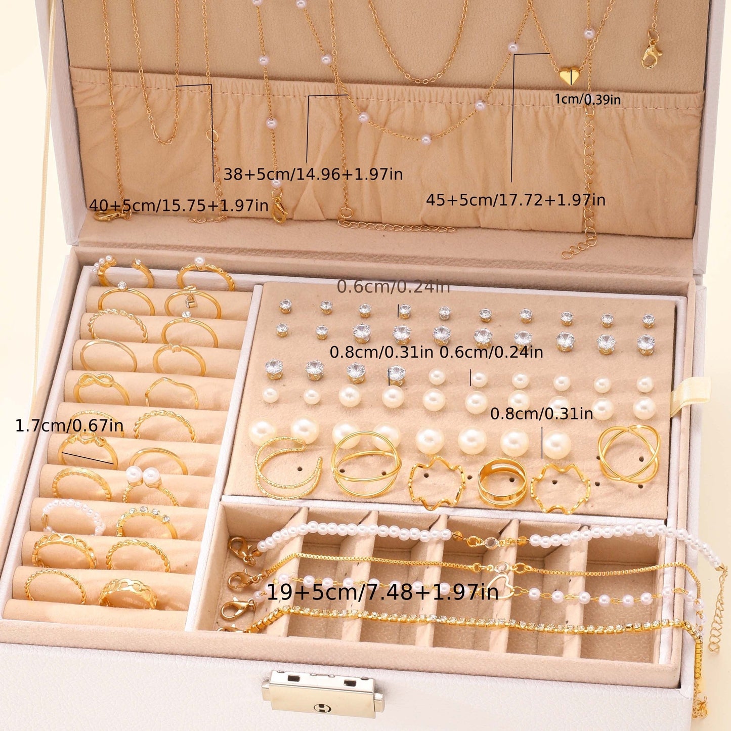 Chic jewelry set featuring 83 rings, stud earrings, necklaces, and bracelets adorned with inlaid faux pearls. Perfect for matching daily outfits, accessorizing parties, or adding a touch of style to casual dating attire. (Note: Does not come with a box)