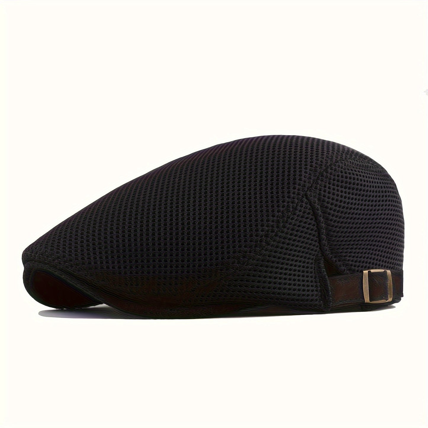 Men's fashion mesh newsboy cap with hollow-out design, adjustable size, and breathable sun protection. Made of polyester material, perfect for a street style look. Ideal gift for holidays.