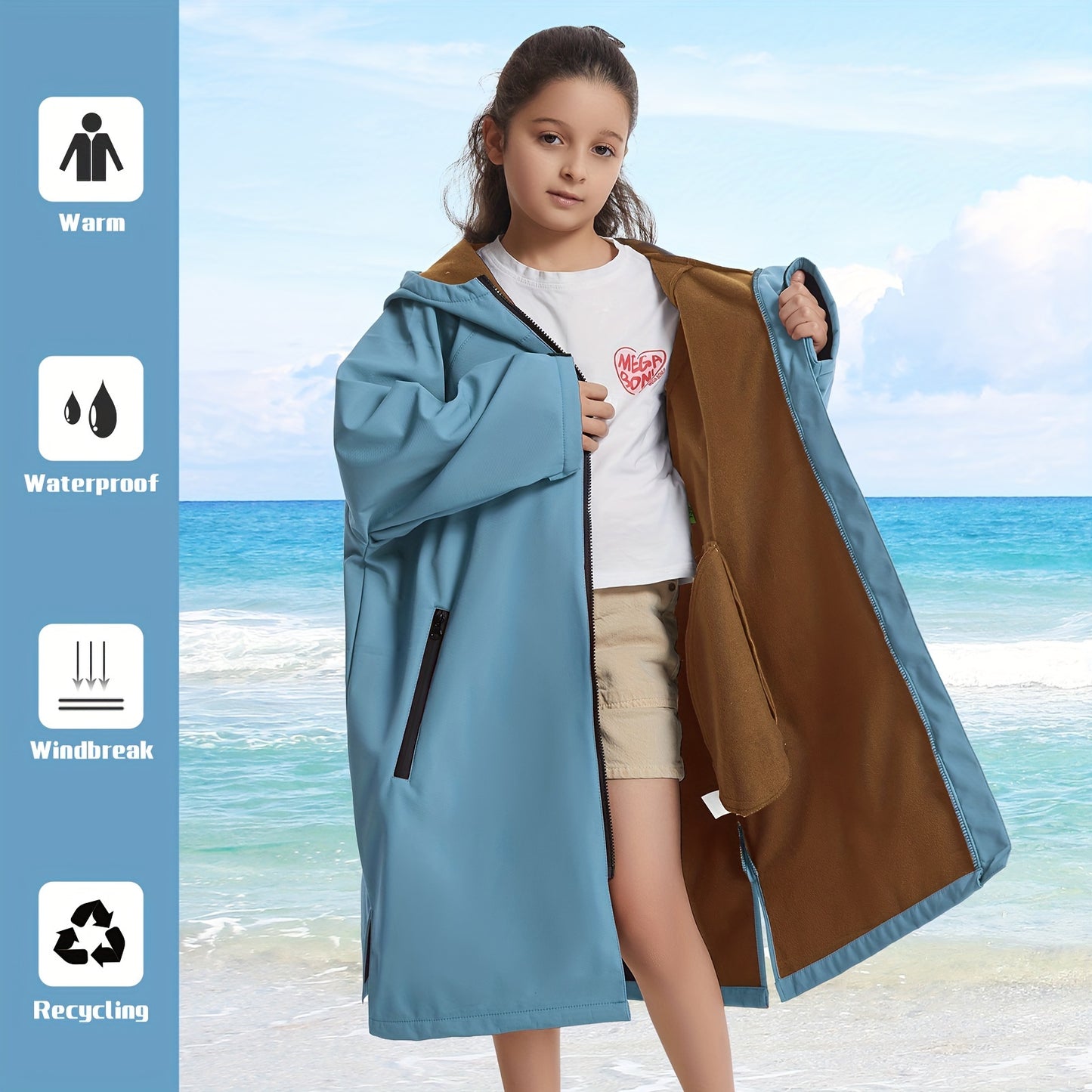 Contemporary Waterproof Changing Robe with Fleece Lining, Hood, Space Theme, 240gsm, for Home and Outdoors, Windproof and Warm.