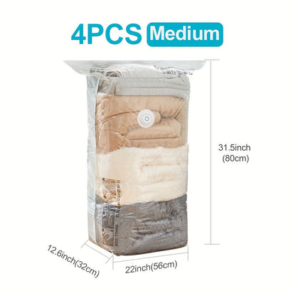 Set of 4 Vacuum Storage Bags - Reusable Travel Bags for Clothes, Blankets, and Bedding - No Vacuum Required - Perfect Space-Saving Solution for your Home