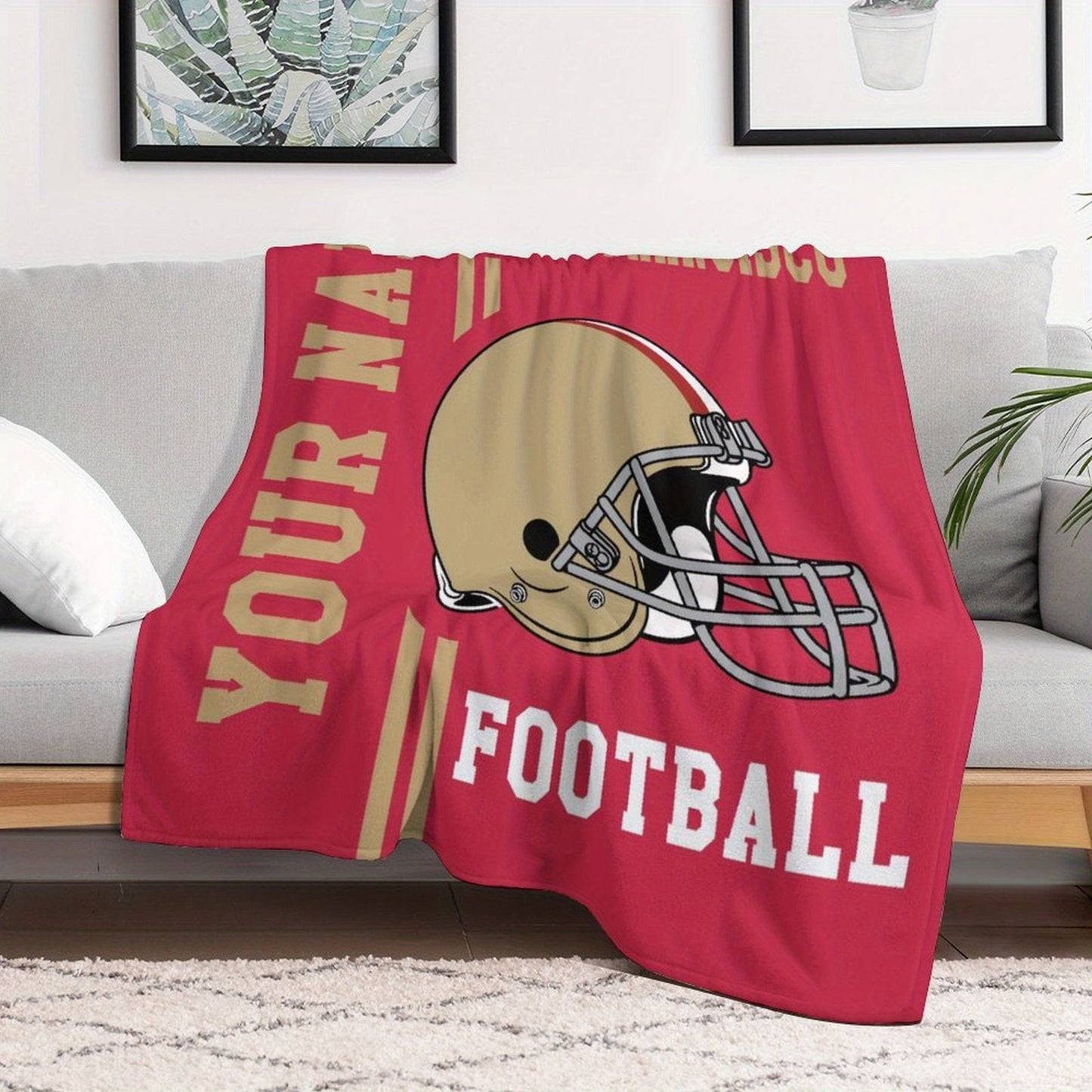 Personalized San Francisco Football Theme Hug Blanket - Custom Name Included, Ideal Gift for Men, Women, and Boys - Perfect for Sofa, Bed, or Decoration, Made of Polyester Knitted Fabric, Ideal for Fans of the Team