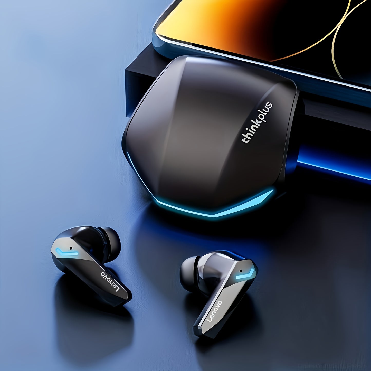 Lenovo GM2 PRO Wireless Headset features HIFI sound quality, clear HD calls, intelligent noise reduction, and a rechargeable lithium battery with USB Type-C charging. No charger included.