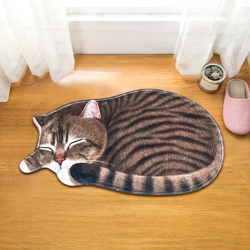 Cute Cat Design Fast-Drying Kitchen Mat - Slip-Resistant, Super Soft Rug for Bathroom, Bedroom, Living Room | Easy-Clean Home Decoration, Safe for Machine Washing