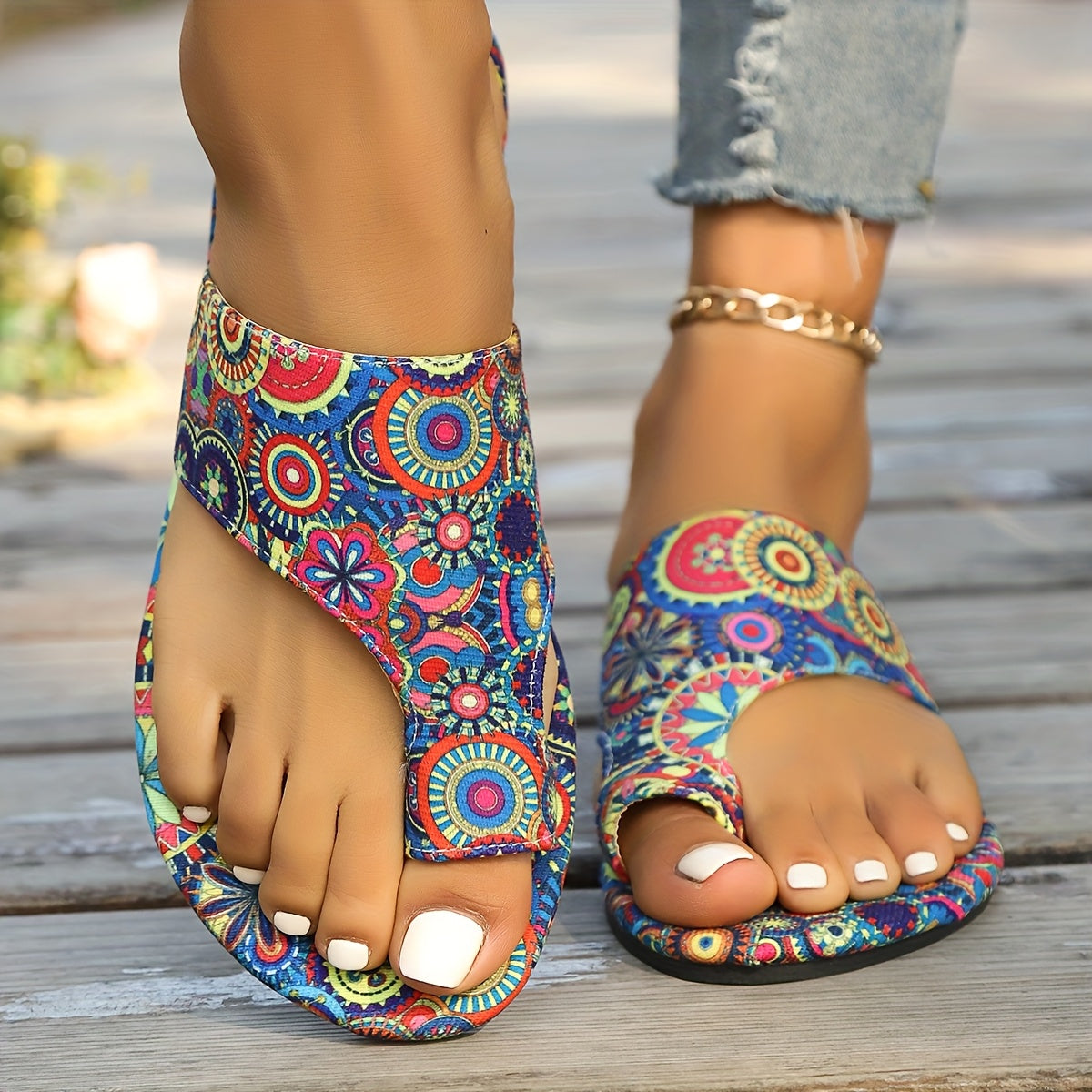 Bohemian flower slide sandals for women, lightweight and casual for summer.