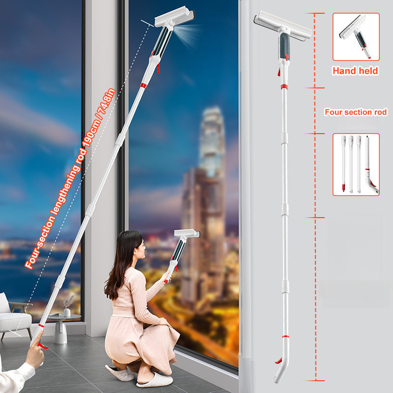 Multi-Purpose Window Cleaning Wiper with Extendable 189.99 cm Long Handle, featuring Multi-Function Spray and Water Purification System. Made of Durable Plastic Material, this tool is perfect for Home and Car Use, specially designed for High-Rise Glass