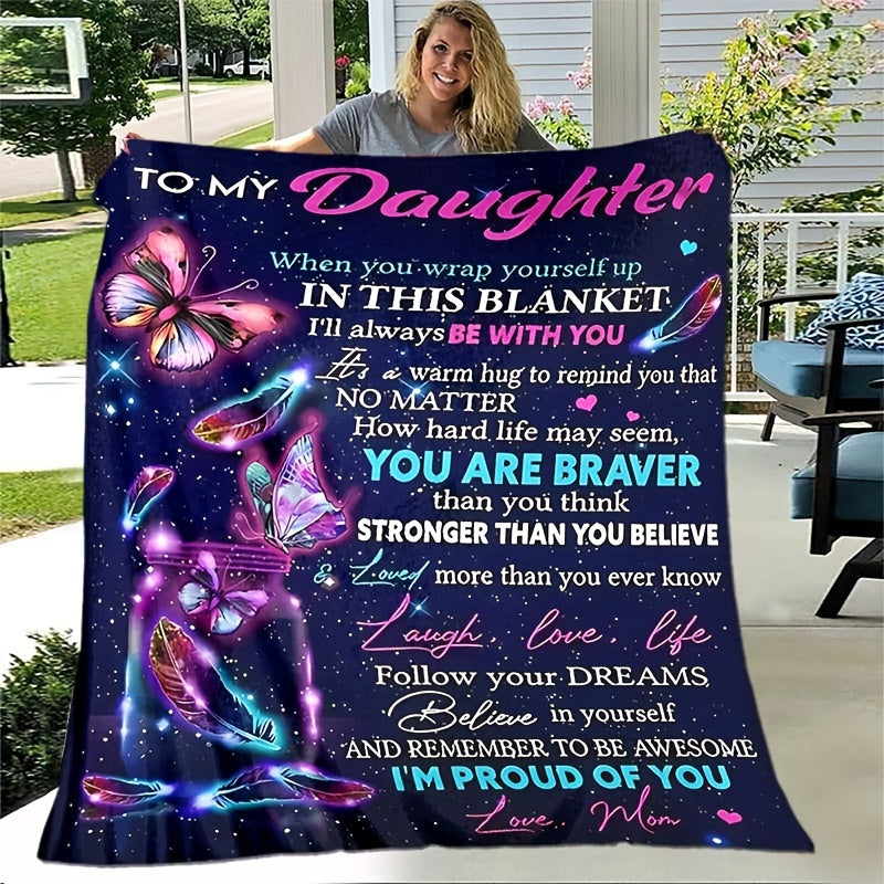 One purple envelope blanket for my daughter, perfect for lounging on the sofa, bed, or travel adventures. This lightweight flannel throw is great for camping, living room gatherings, the office, couch, chair, and of course, the bed. Featuring digital