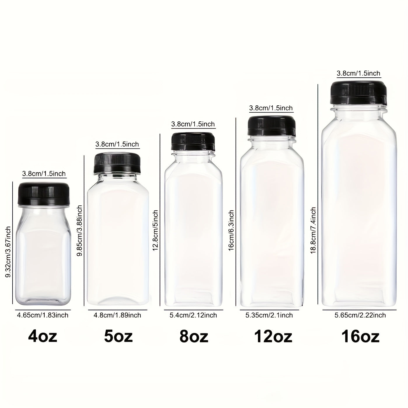 Set of 12 BPA-Free Plastic Juice Bottles with Caps, 4 oz Clear Refillable Containers for Smoothies, Tea, Milk, Coffee - Perfect for Mini Fridges, Reusable & BPA-Free