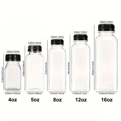 Set of 12 BPA-Free Plastic Juice Bottles with Caps, 4 oz Clear Refillable Containers for Smoothies, Tea, Milk, Coffee - Perfect for Mini Fridges, Reusable & BPA-Free