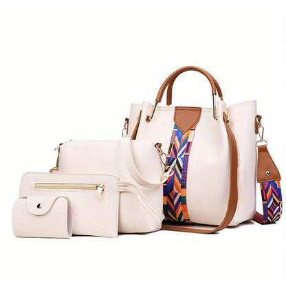 Single shoulder crossbody handbag fashion four piece set.