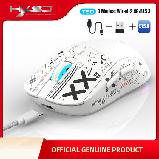 HXSJ T90 Wireless Gaming Mouse, Glitter Embellished, ESports Theme, USB Type-C Charging, Windows 7 compatible for PC/Mac gamers.