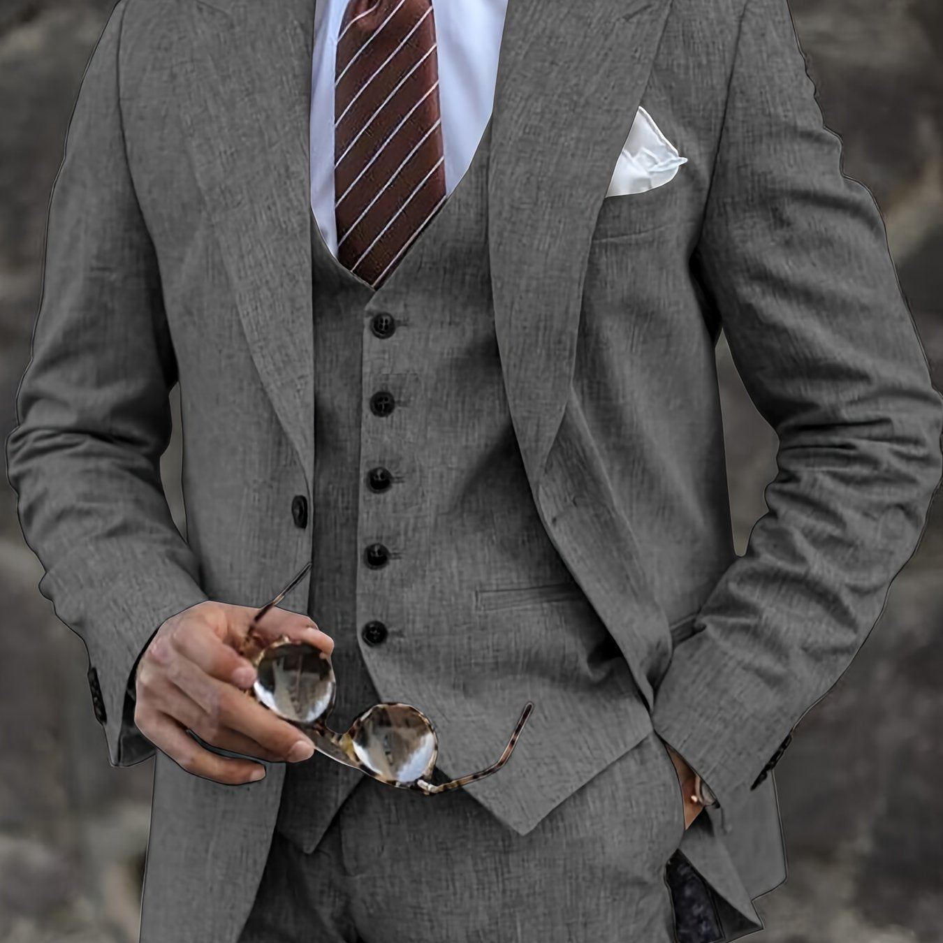 Men's tweed 3-piece suits for formal events, weddings, and business attire in various sizes.