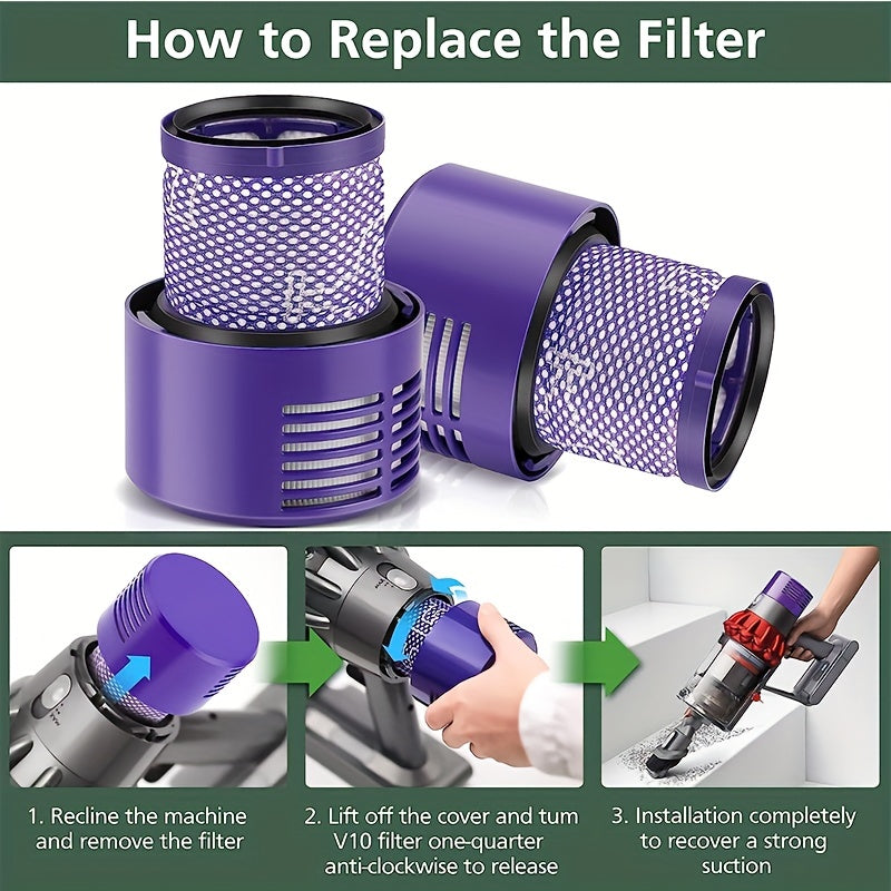 Replacement filters for Dyson Cyclone Series - V10 Absolute, V10 Animal, V10 Motorhead, V10 Total Clean, SV12. Includes 4 filters. Replaces part number 969082-01.