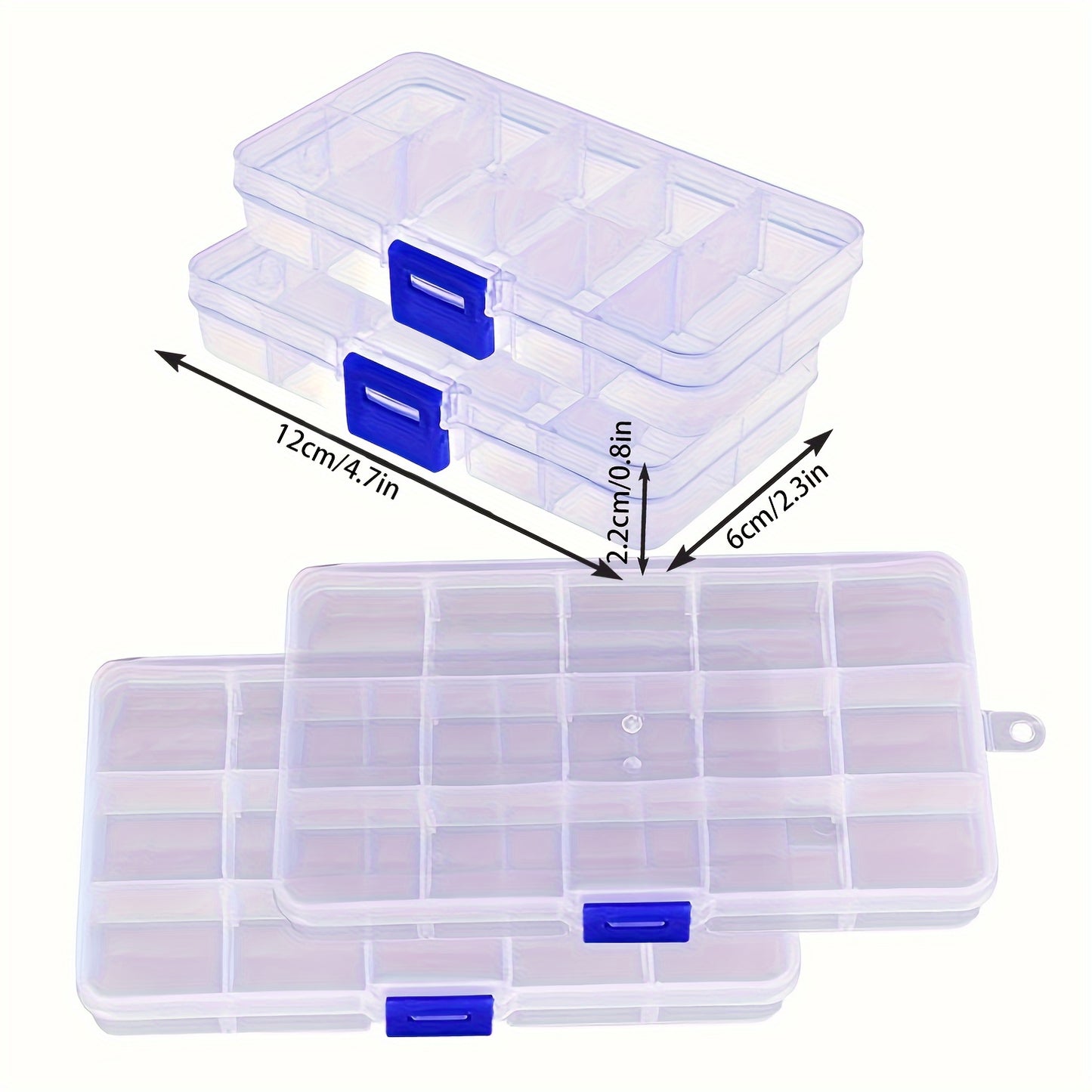 4 Ultra-Portable Clear Bead Organizer Cases with 10/15 Compartments for Jewelry, Rings & Small Parts - Durable, Space-Saving Design for Travel.