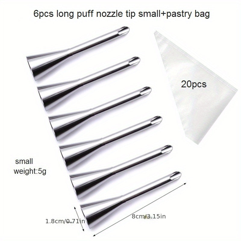 Puff Piping Tips and Piping Bags Set - 23/24/26 Pieces, Made of 304 Stainless Steel Pastry Tips and Disposable Pastry Bags, Includes Icing Nozzle Tips for Frosting. Ideal for Cupcake and Cake Decorating, Puff and Cookie Making. Perfect Baking Tools