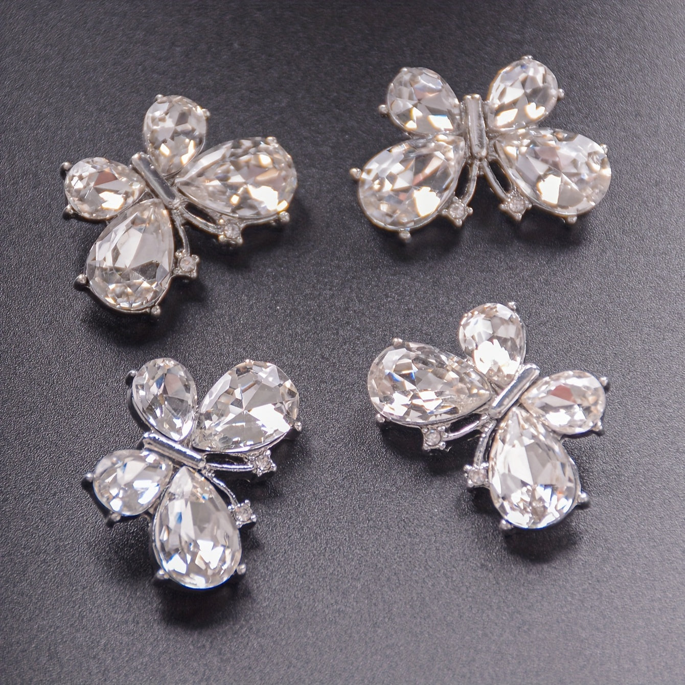 Set of 4 Adorable Butterfly Crystal Buttons - Made of Alloy, Ideal for Creating Your Own Fashionable Accessories for Shirts, Sweaters, Suits & Coats