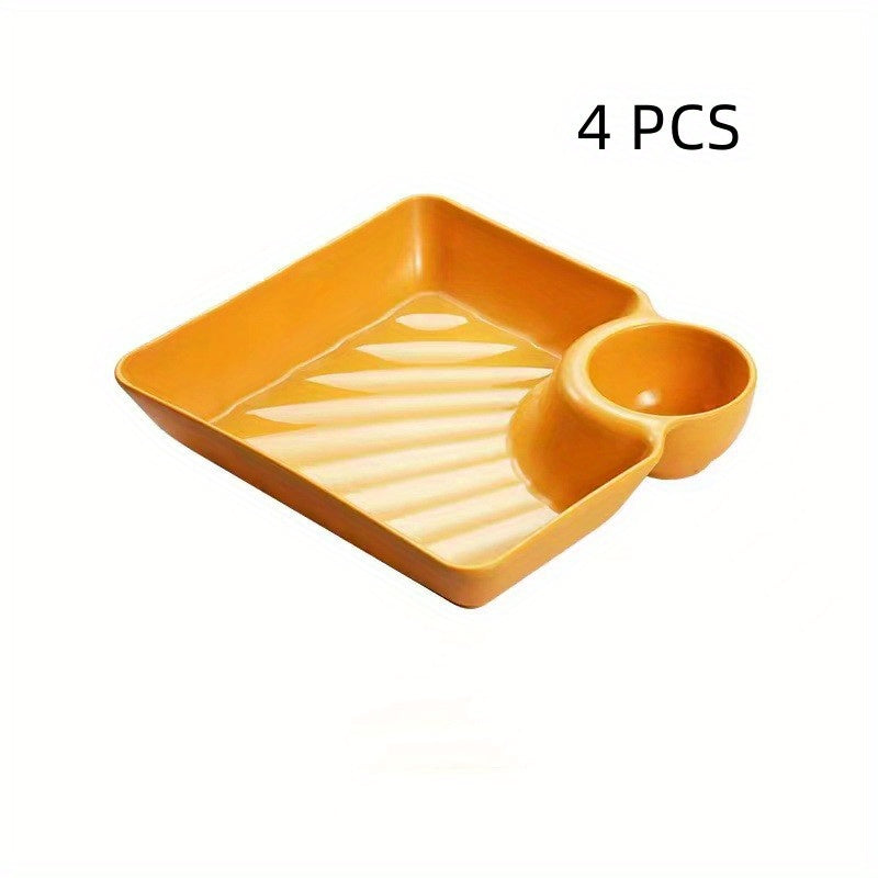 4-piece plastic serving platter set, 18.54cm x 16.76cm, food-safe trays for snacks, durable plates for appetizers and charcuterie, versatile dishes for sushi.