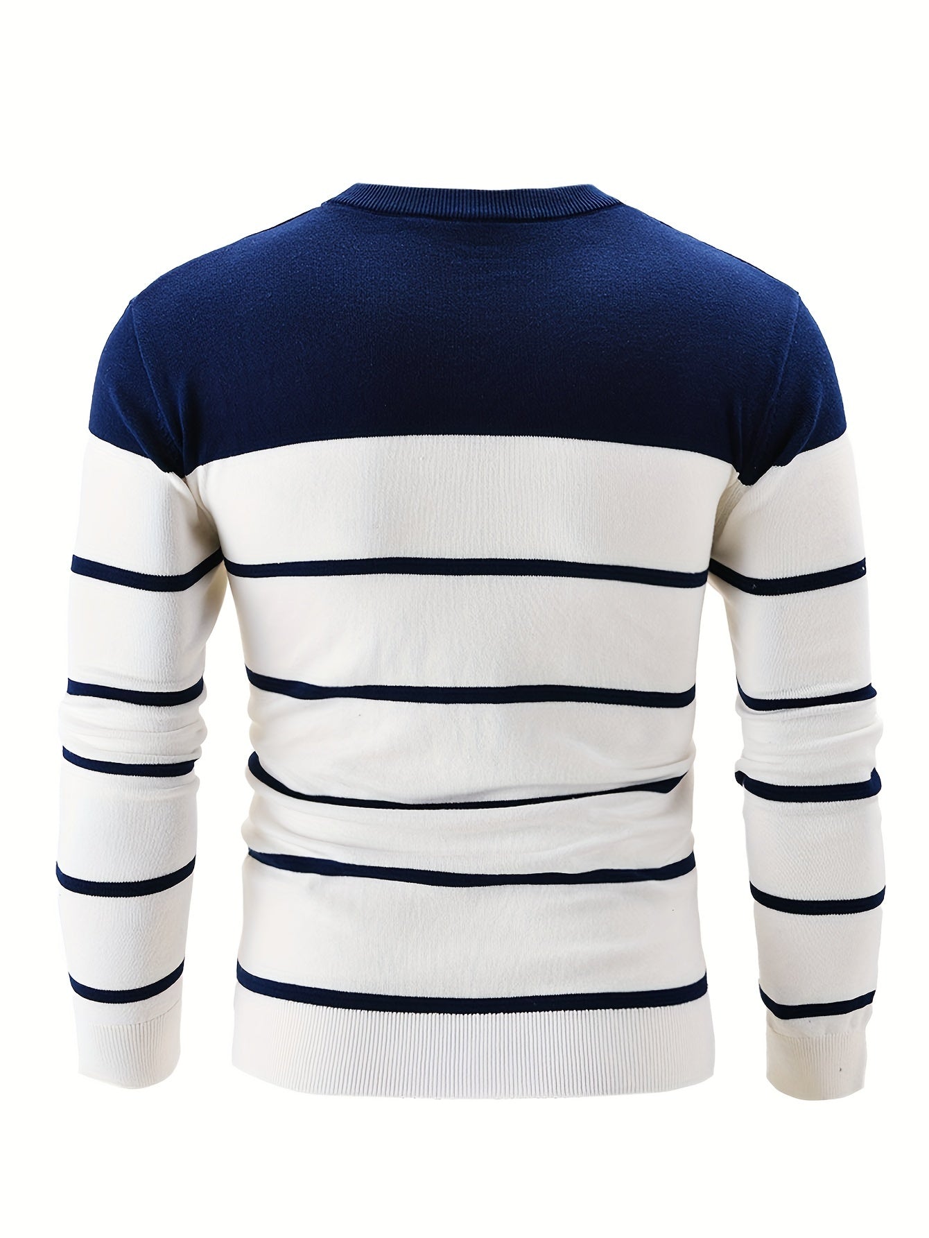 Men's striped crew neck sweater made of 100% cotton knit for casual fall/winter wear.