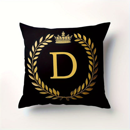 Stylish English letter print pillow cover made of soft peach skin velvet. Features zip closure and machine washable. Measures 45.72x45.72 cm, ideal for home and office decor.