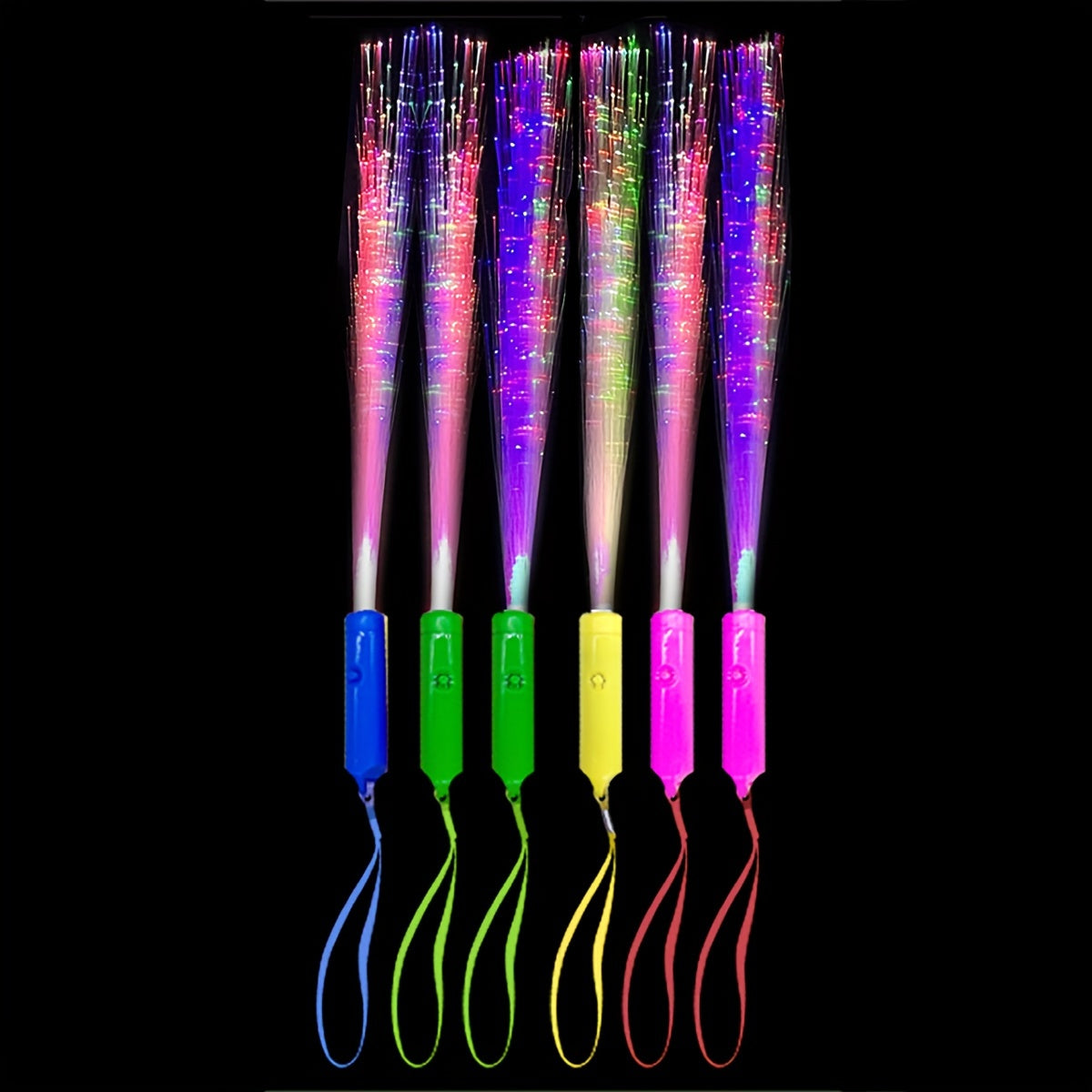 White LED flash fiber rod with colorful handle for concert parties. Light color is random.