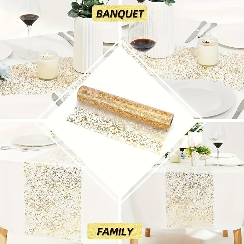 Sleek Golden Table Runner made from 100% polyester with a solid color, perfect for various celebrations.