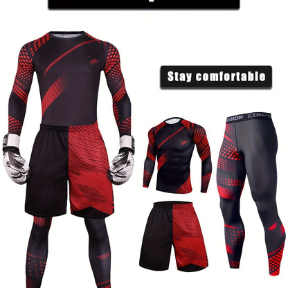 Men's 3-Piece Camouflage Sports Set with Muscle Fit Shirt, Pants, and Matching Shorts for Gym and Workout.