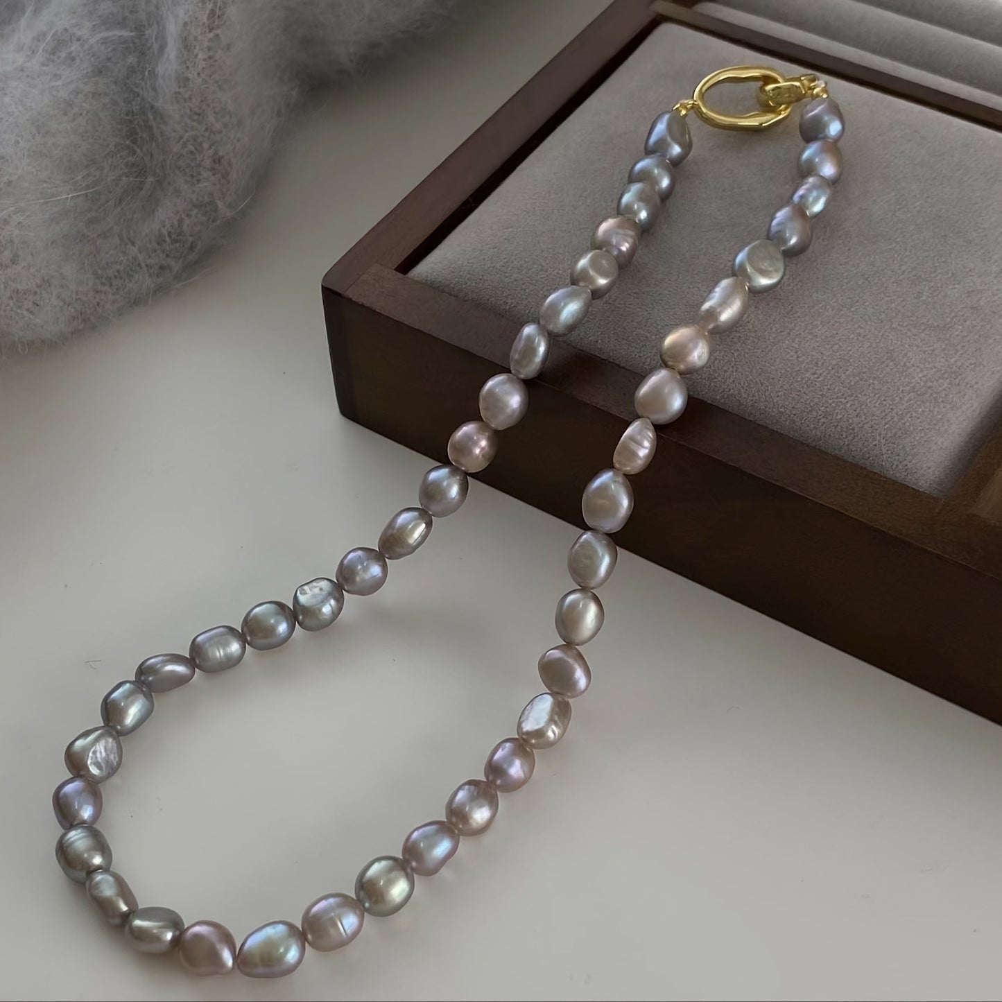 Baroque Grey Pearl Necklace with 18K Gold Plated Clasp, French Artisan Choker, Elegant Statement Piece for Mardi Gras and Any Special Occasion