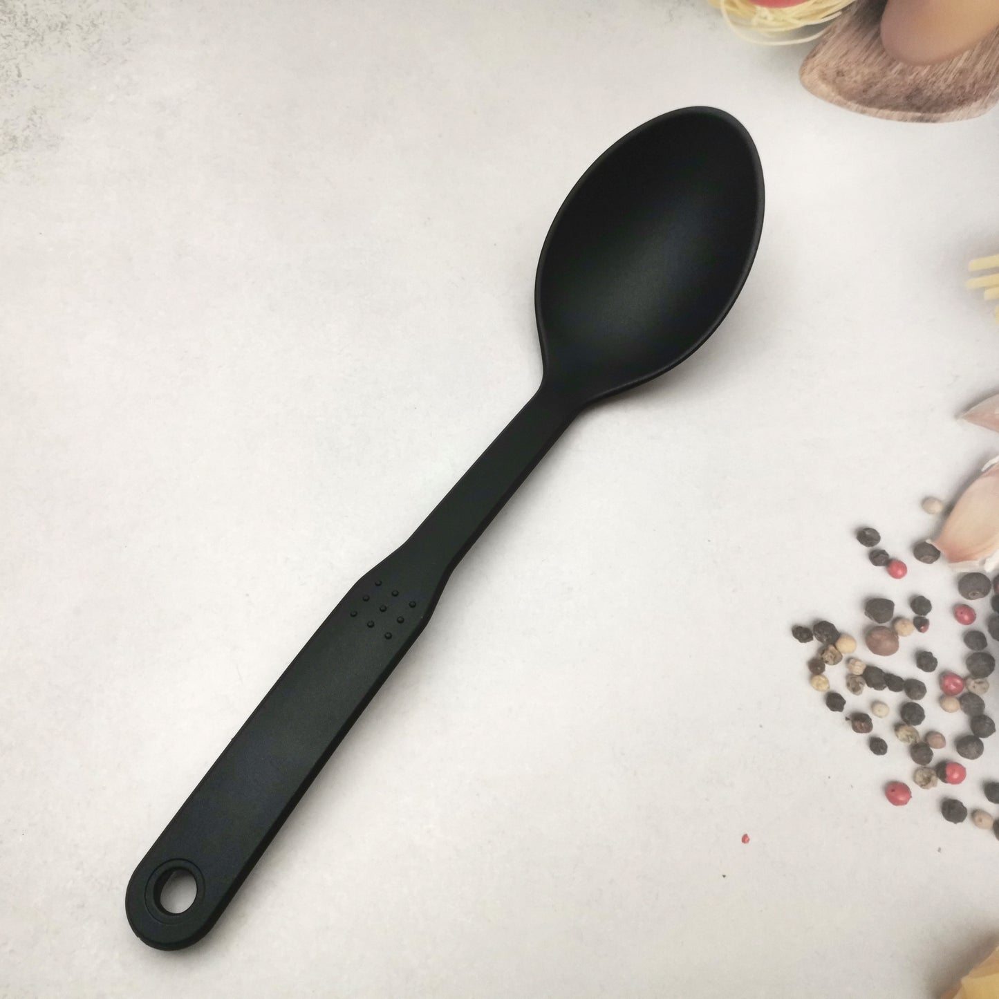 1 Large Nylon Serving Spoon with Non-Slip Handle and Hanging Hole for Easy Storage, Ideal Kitchen Utensil.