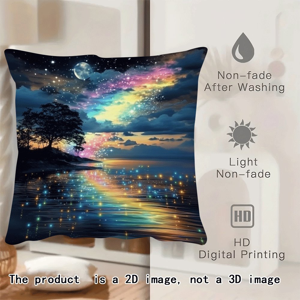 Enhance your home decor with the Aurora Starry Rainbow Tree of Life decorative cushion cover. This classic style polyester cover is machine washable and features a zipper closure for easy removal. Designed for a 45.72x45.72 cm pillow, it's perfect for