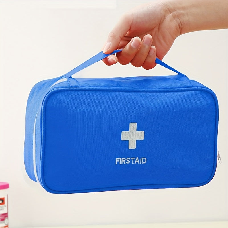 Portable first aid bag made of Oxford cloth with slogan graphic, positioning printing, and no edge paint for organizing medical supplies during travel emergencies.