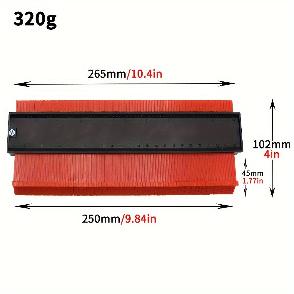 ProFile Adjustable Profilometer Tool with retracable plastic scriber for precise measurement of irregular shapes, ideal for woodworking, carpets, tiles, and DIY projects.