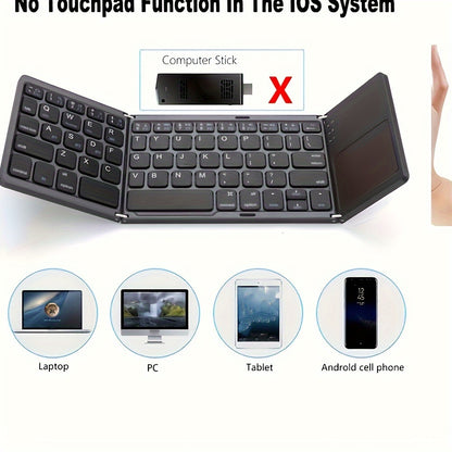 ZYY Portable Wireless Three-Fold Keyboard with Touchpad, Ultra-Thin Design, Rechargeable Lithium Polymer Battery 140mAh, USB Charging, Compatible with Android, iOS, Windows, Mac, with