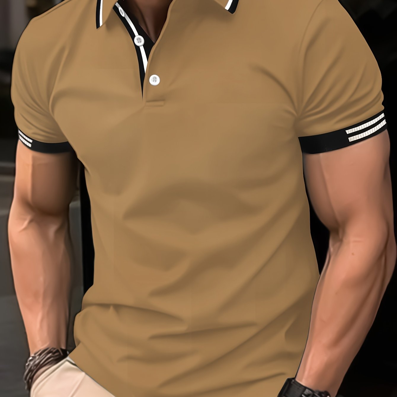 Men's striped polo shirt, comfortable and breathable casual style.