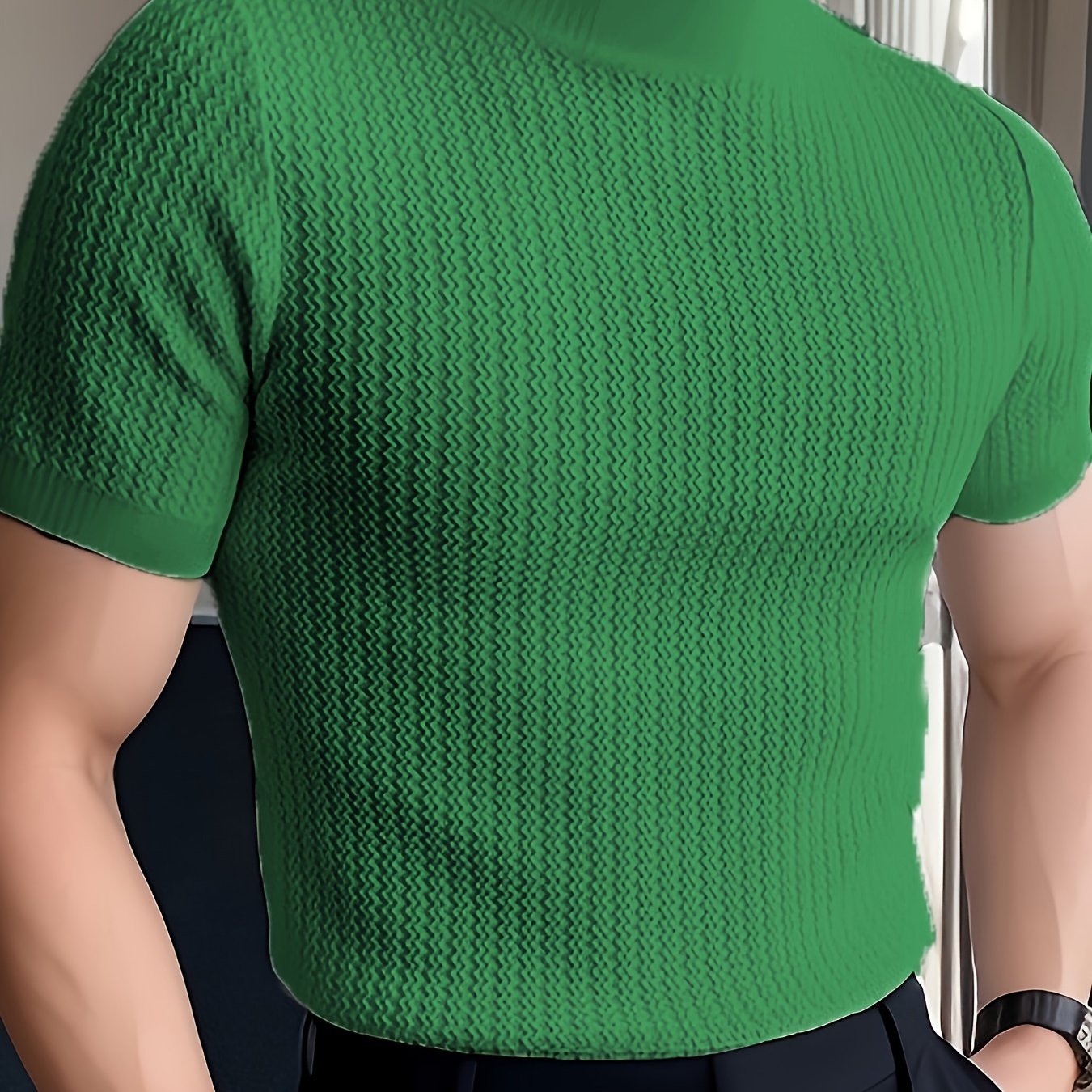 Men's high neck knit t-shirt for casual summer wear with European and American style