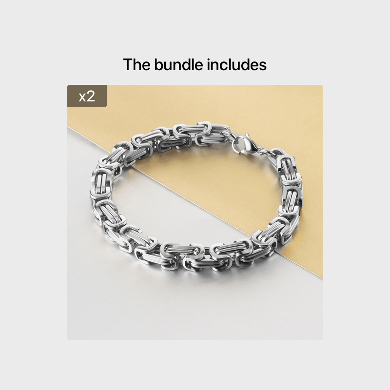 Stylish men's stainless steel chain bracelet in 8mm width, featuring a sturdy Byzantine box chain design. Available in black, golden, or silvery colors, this hip hop inspired bracelet is the perfect accessory for men looking to add some flair to their