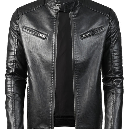 Men's Zip-Up Biker Jacket made of PU Leather