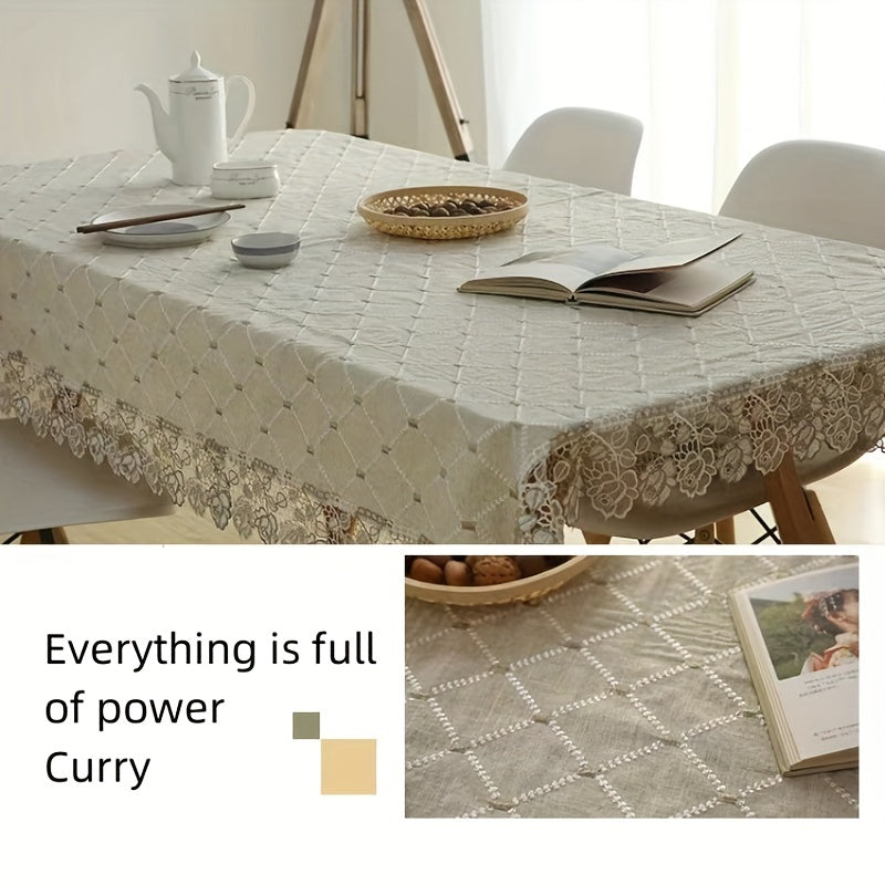 1pc Plaid Lace Macrame Tablecloth: Stain-resistant, waterproof, oil-proof, and washable. Suitable for various occasions such as picnics, camping, weddings, parties, restaurants, and buffets. Provides tabletop protection and enhances home kitchen decor.