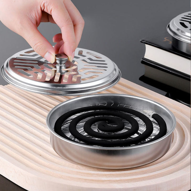 Stainless steel mosquito incense tray for home organization.