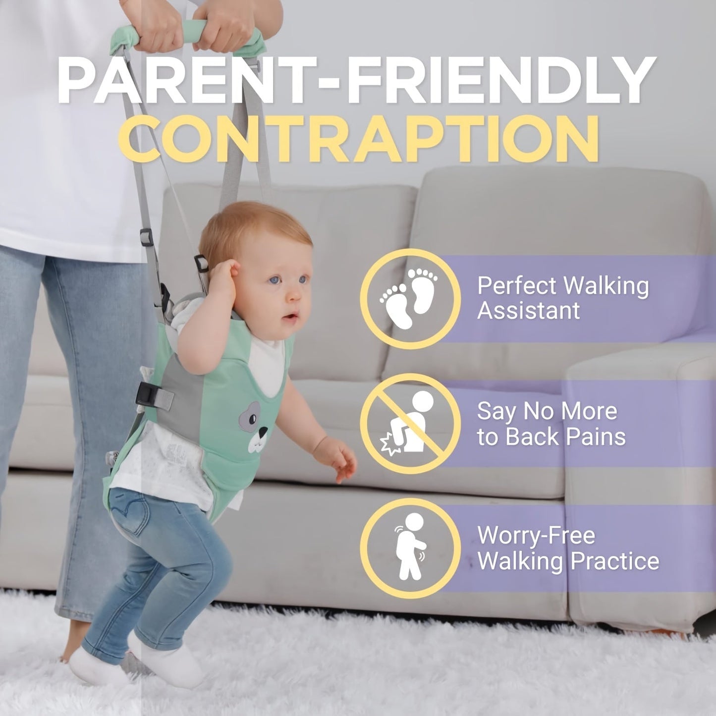 Get your little one on their feet with the Baby Walking Harness! This handheld baby walker belt provides safety and support as your toddler learns to walk. With a detachable crotch for easy use, this walking learning helper makes a great gift for baby's