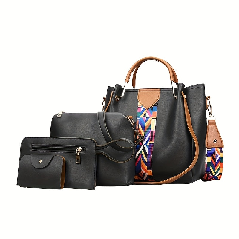 European and American fashion set with four bags in one: handbag, shoulder bag, crossbody bag, and bucket bag.