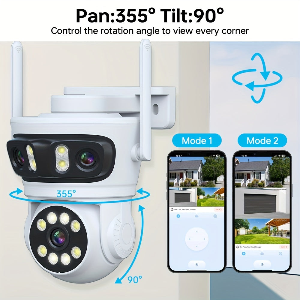 ZHXINSD uch linzali tashqi xavfsizlik kamerasi simsiz ulanish, rangli tungi ko‘rish va avtomatik kuzatuv imkoniyatlariga ega. 2.4G WiFi mosligi, ilova orqali boshqarish va USB quvvat manbai bilan, bu uy kuzatuv tizimi uchun zaruriydir.