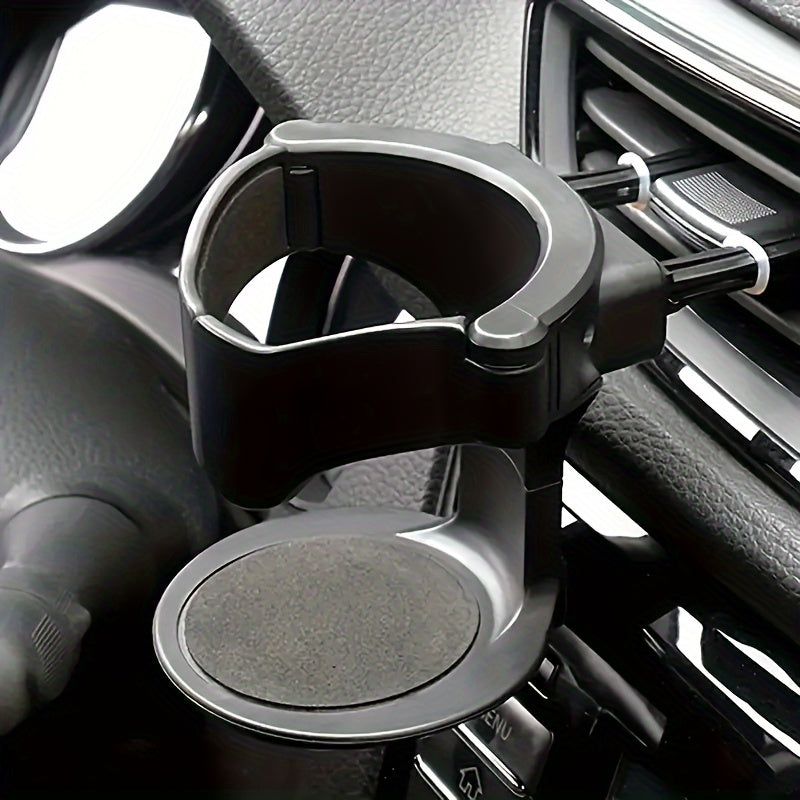 Adjustable vehicle cup holder with swivel base and clip-on design, made of plastic for universal fit.