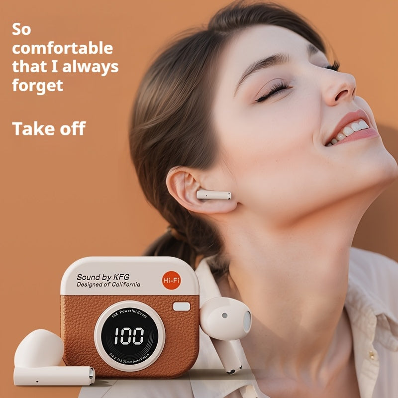 Introducing the new Senyang True Wireless Cartoon Camera Headphones with semi in-ear design, perfect for couples and sports enthusiasts. These mini earbuds offer TWS 9D HIFI stereo sound