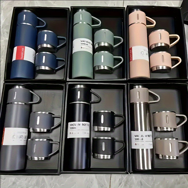 Winter 2024 Thermal Mug set, 500ml, Stainless Steel Insulated Bottle with Cup for Hot and Cold Drinks, ideal for couples and as a gift for parents and grandparents.