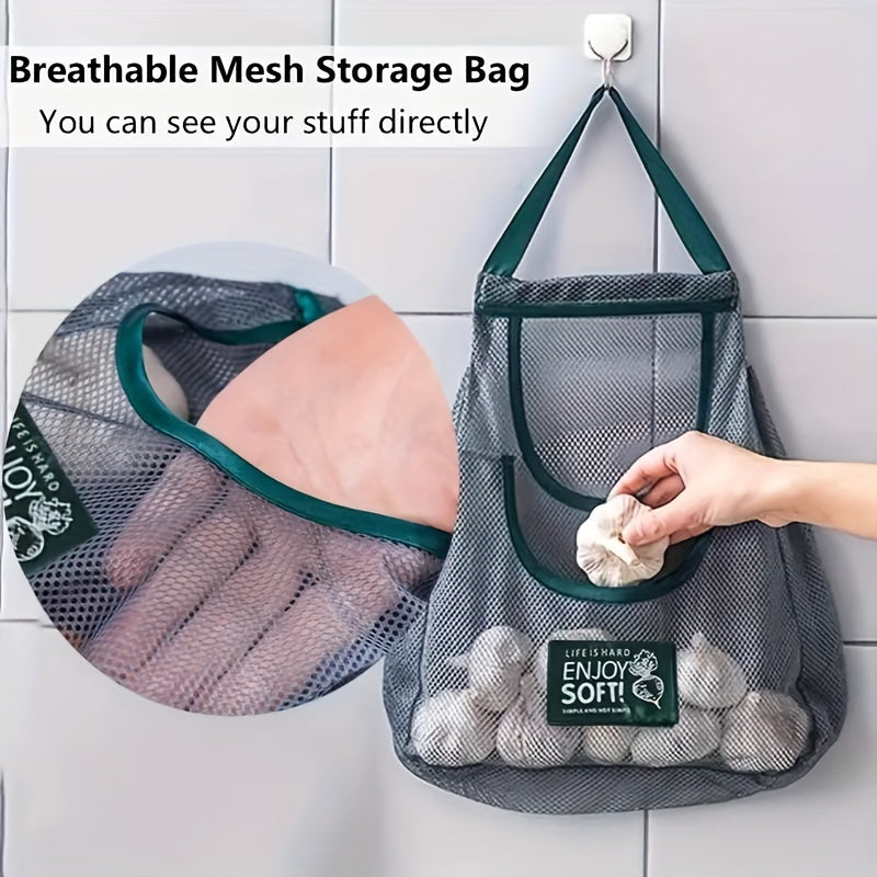 Essential Home Accessory: Wall-Mounted Mesh Bag Organizer for Fruits, Vegetables, Ginger & Garlic - Versatile Kitchen Storage