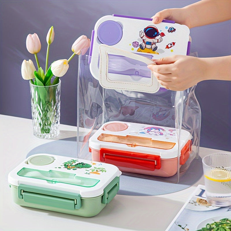 Get your hands on the 44oz Vibrant Youngsters' Lunch Box, complete with sauce cups and utensils. Made of leakproof, microwave-safe, and dishwasher-friendly PP material, this lunch box features fun cartoon designs perfect for school, camping, and picnics.